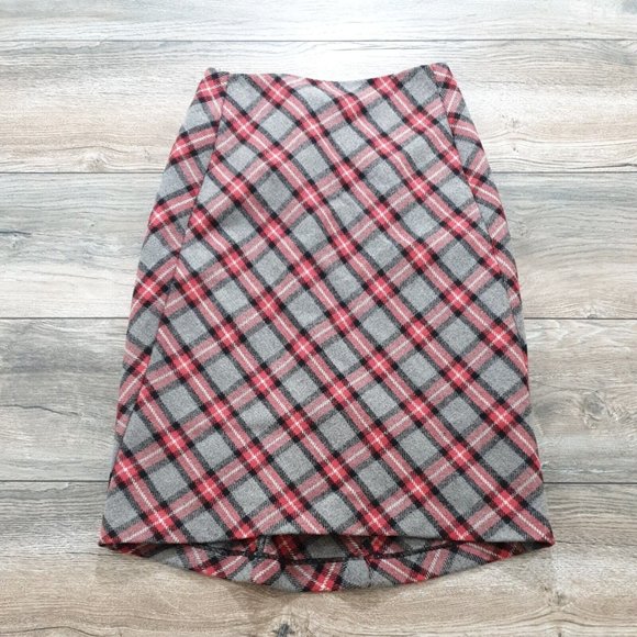 The Limited Dresses & Skirts - The Limited Womens 28" Waist Skirt ZRed Gray Plaid Wool Size 0 Lined Winter